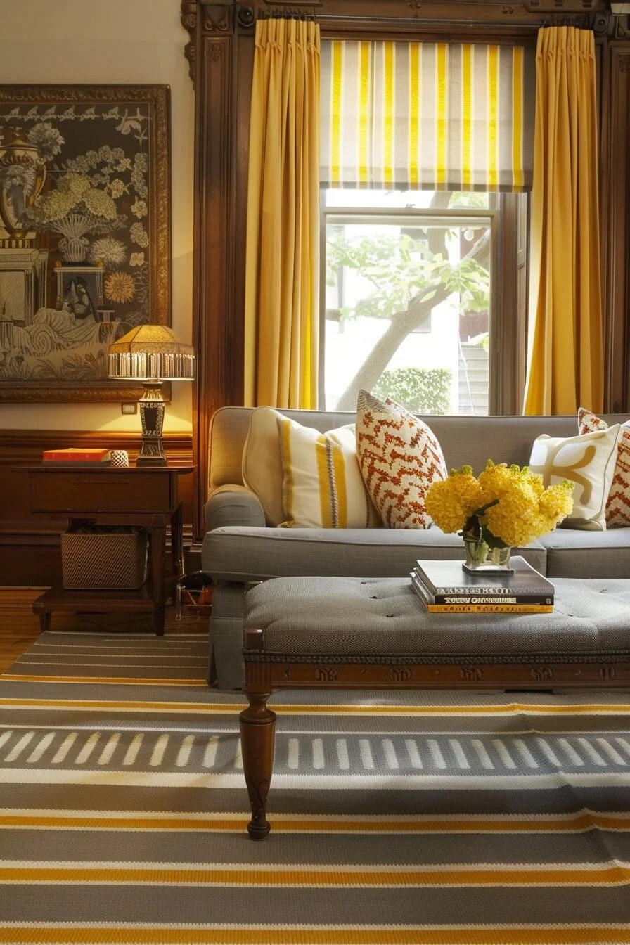 Yellow and Gray Striped Rug