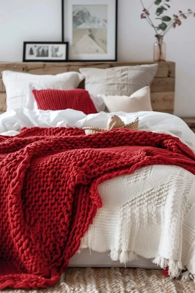 Chunky Red Knit Throw Blanket