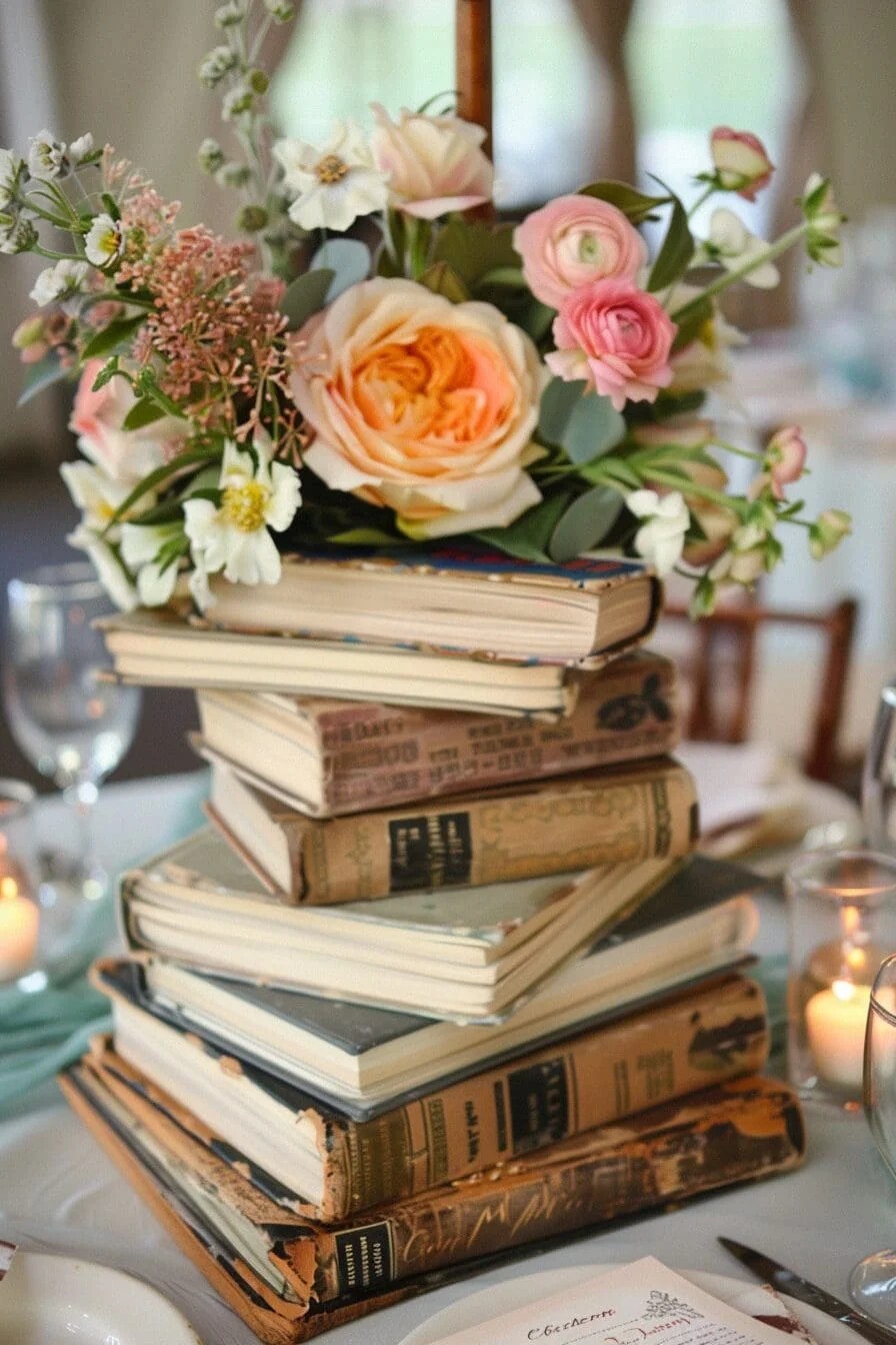 Centerpiece Made of Stacked Books