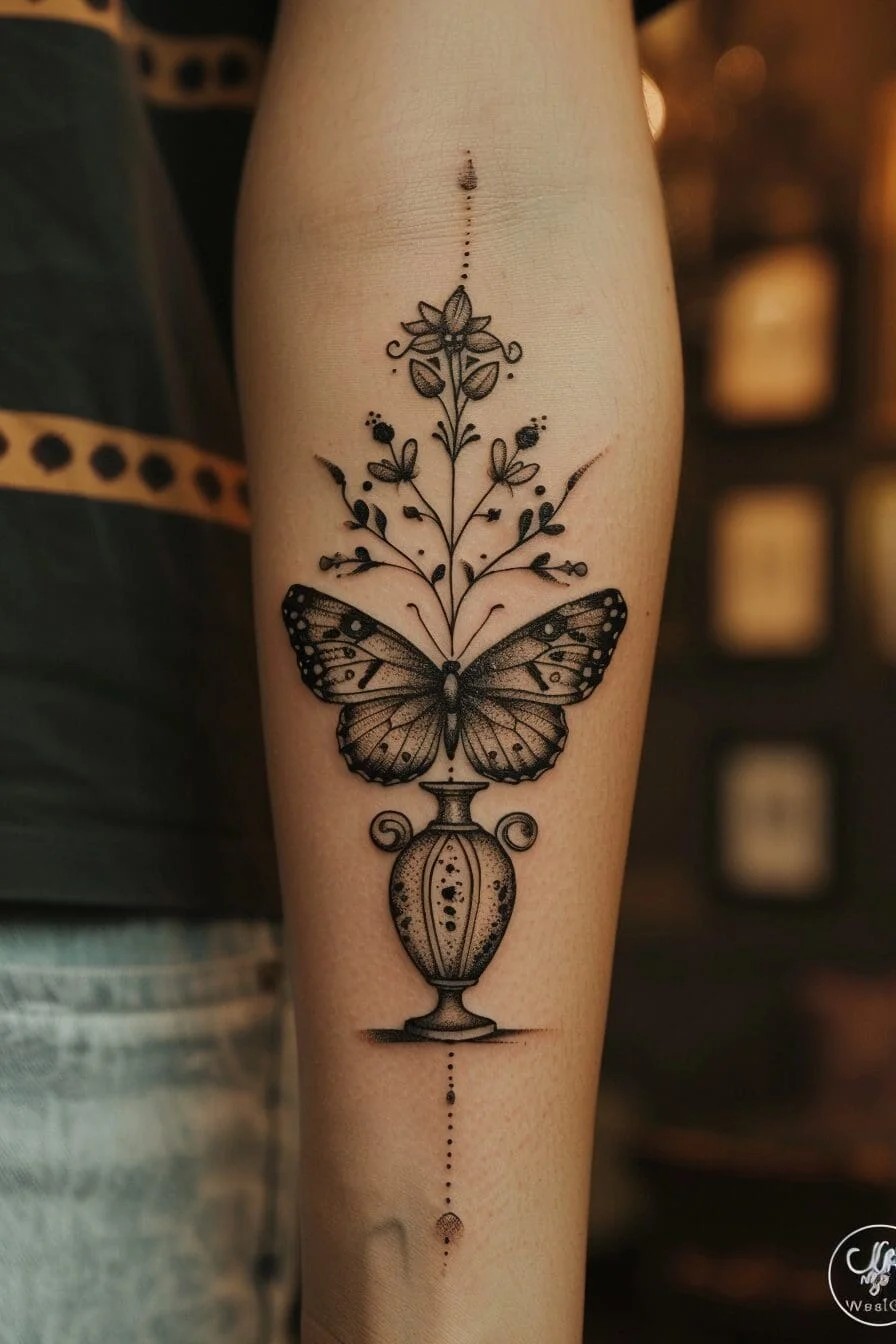 Butterfly with a Vase: Represents beauty, elegance, and the pursuit of one’s dreams