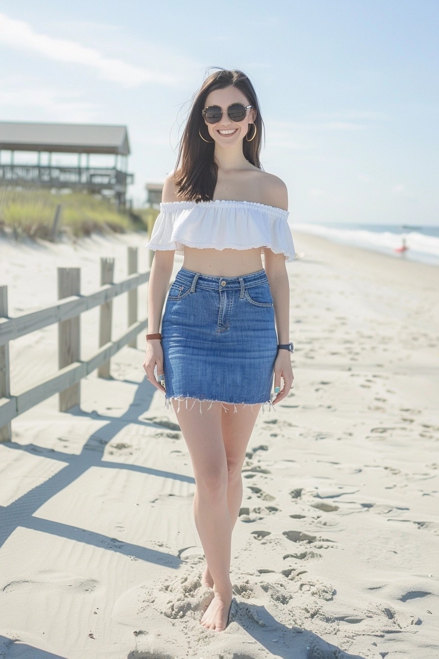 Denim Skirt + Bikini Top