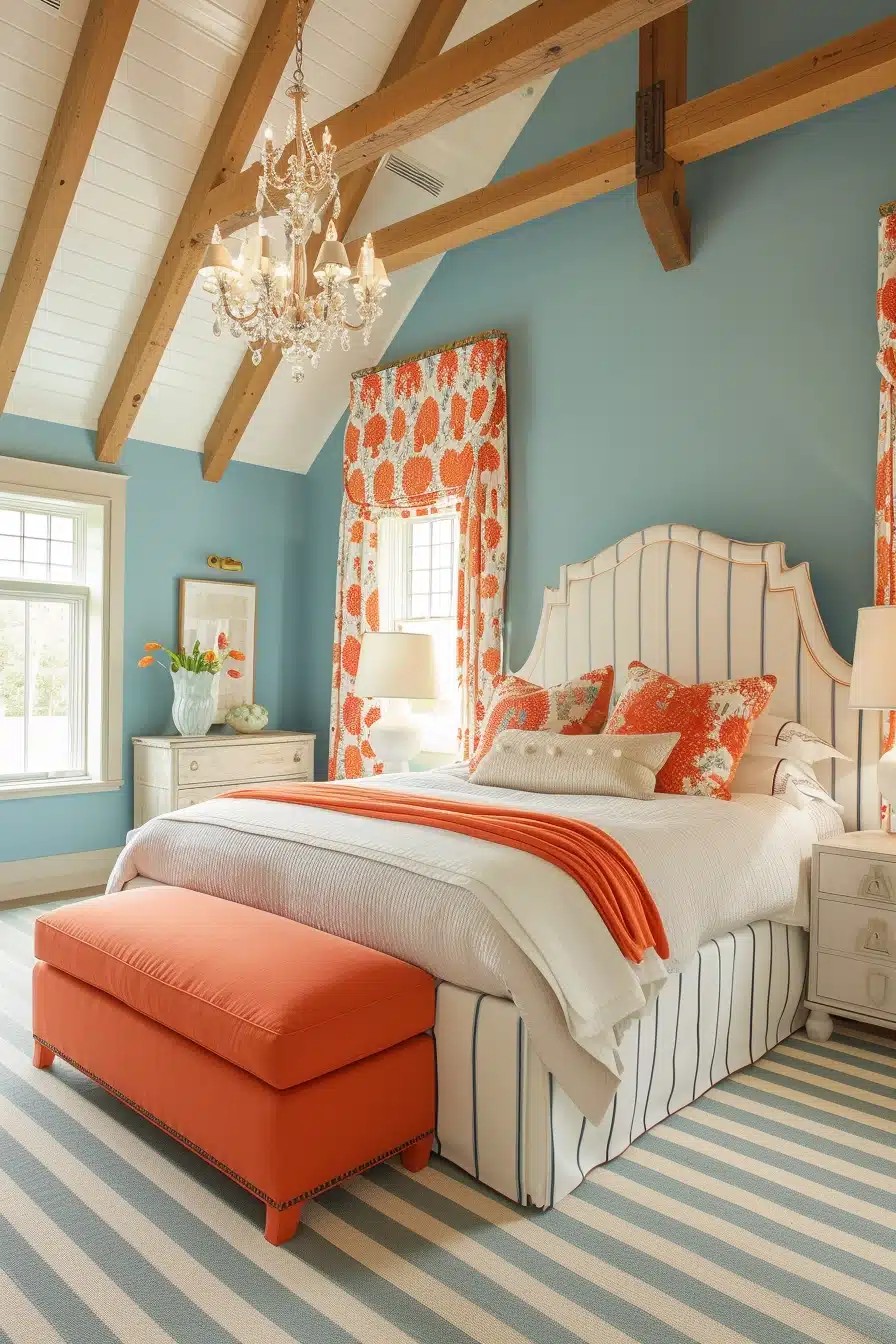 Charming Blue and Orange Bedroom