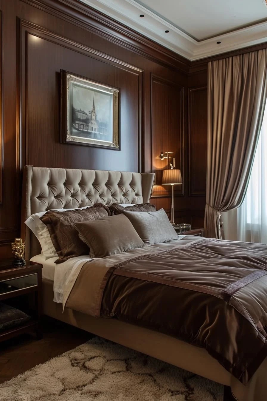 Classic Brown Bedroom with Elegant Wood Paneling