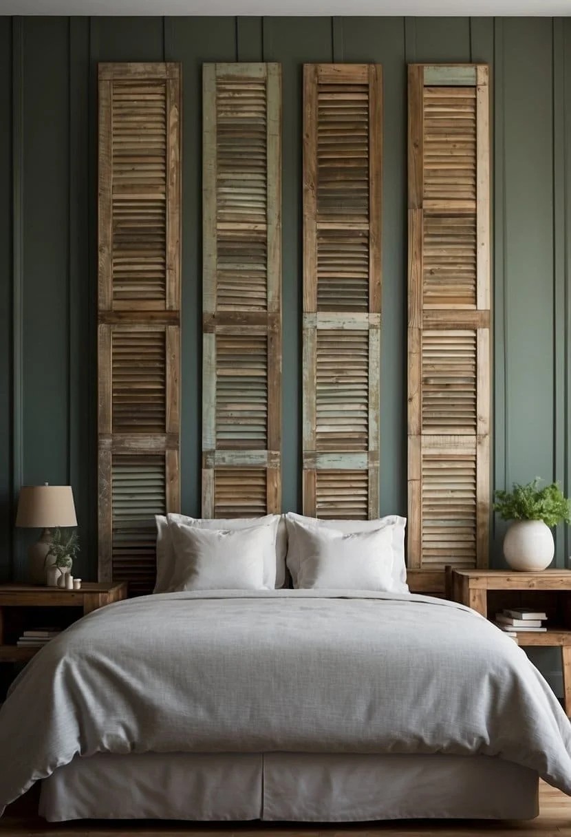 Headboard Created from Salvaged Shutters