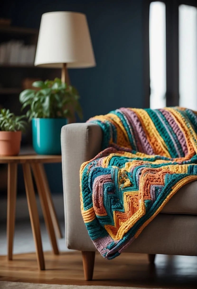 Colorful Woven Throw Blanket from T-Shirt Yarn