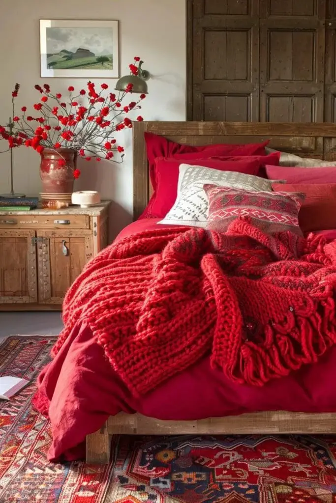 Chunky Red Knit Throw Blanket