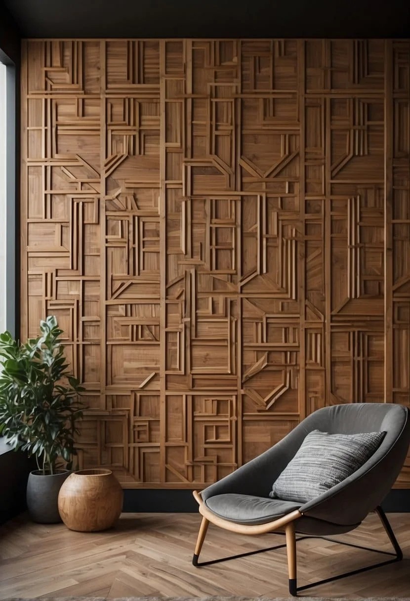 Wood Trim Accent Wall With Geometric Patterns