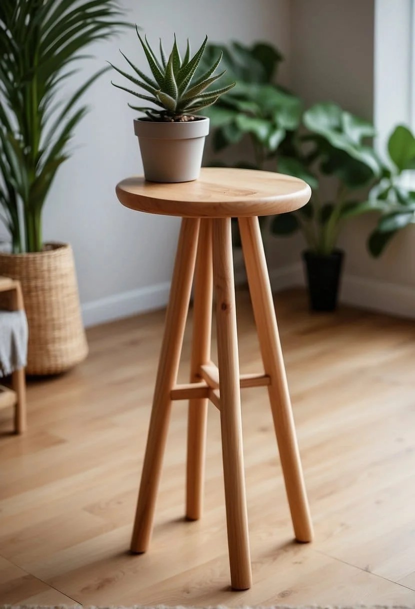 Plant Stand Fashioned from A Wooden Stool