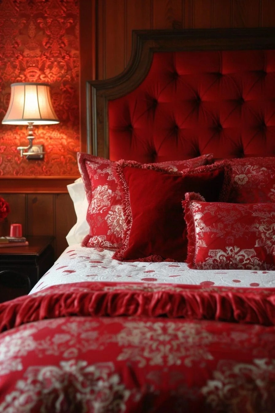 Crimson Tufted Bedspread