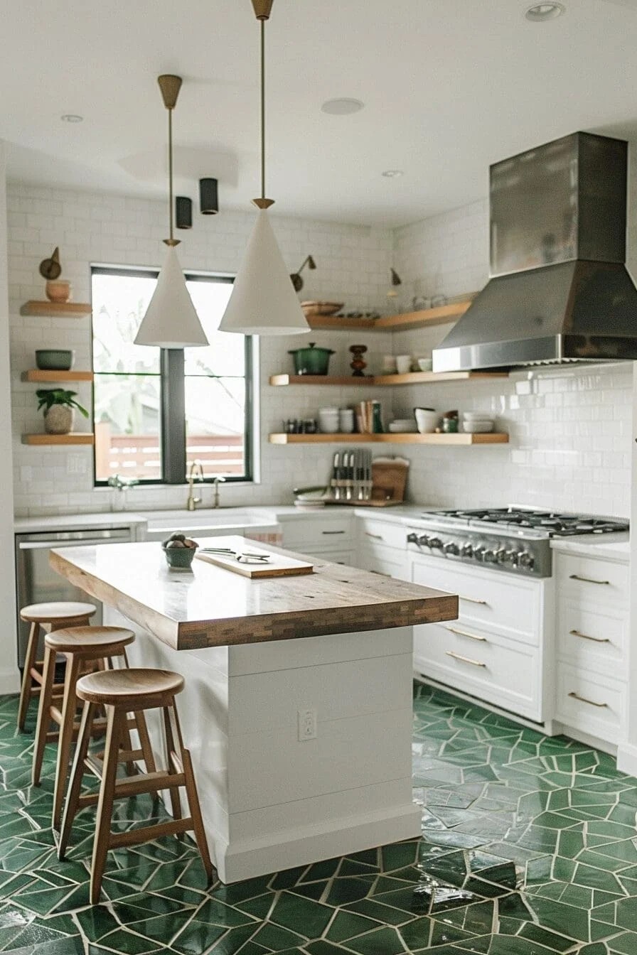 Green Kitchen Floor Tiles