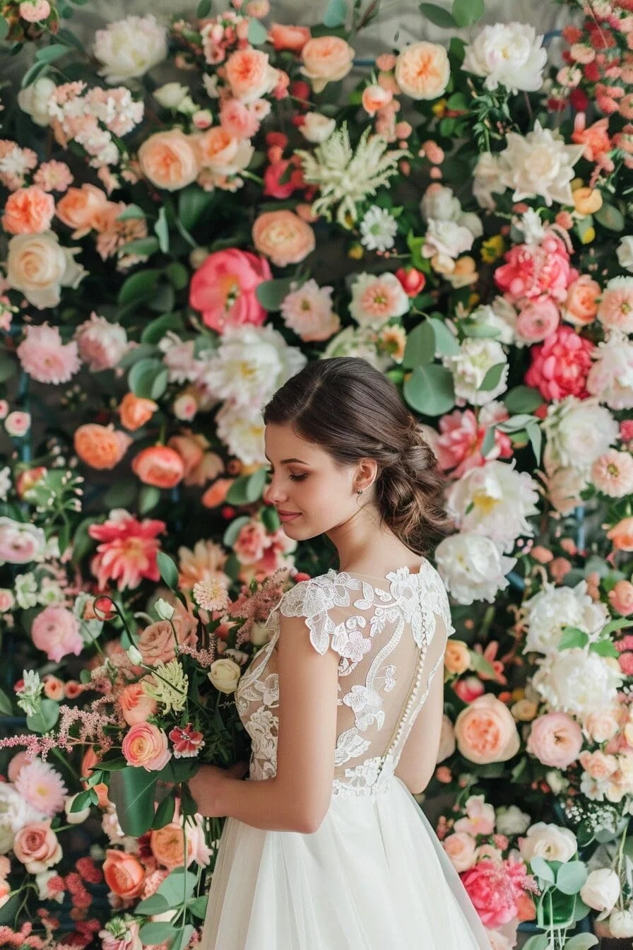 A Spring Wedding with A Floral Photo Booth Backdrop