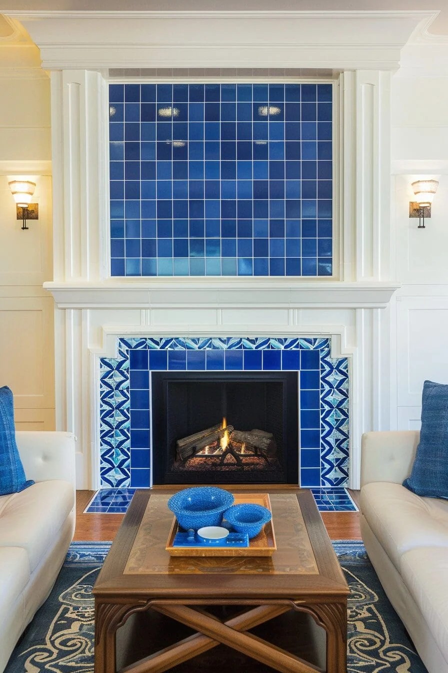 Blue Tile Fireplace