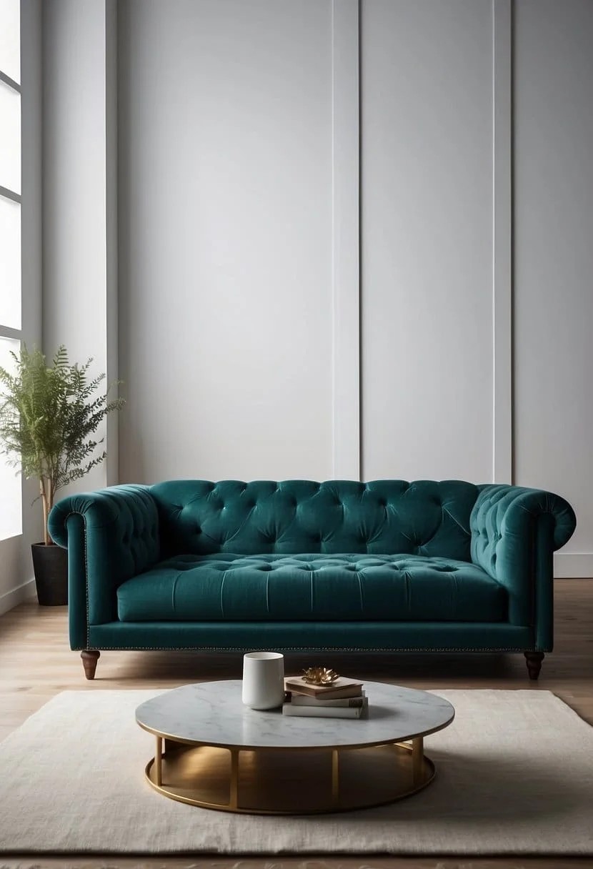 Deep Teal Sofa Against A White Backdrop