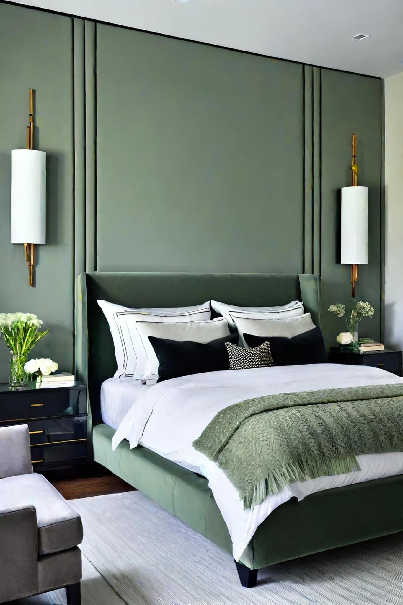 Contemporary Sage Green Bedroom With Sleek Furniture