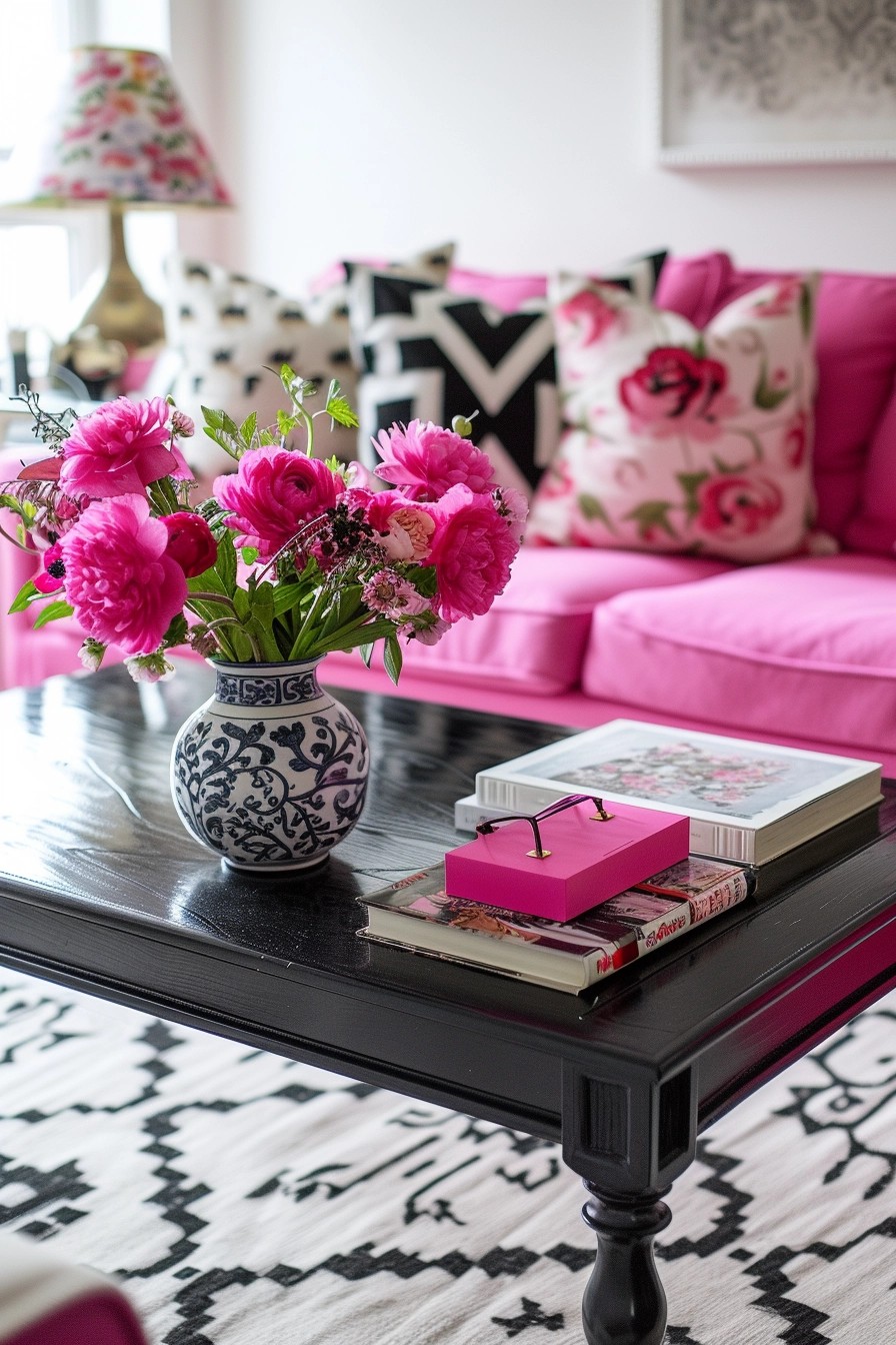 Pink And Black Coffee Table Styling