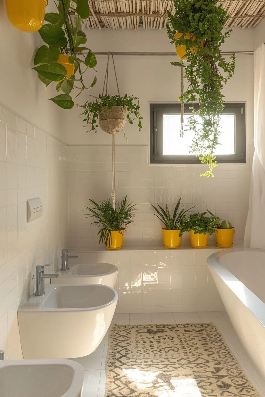 Hanging Plants in Yellow Pots