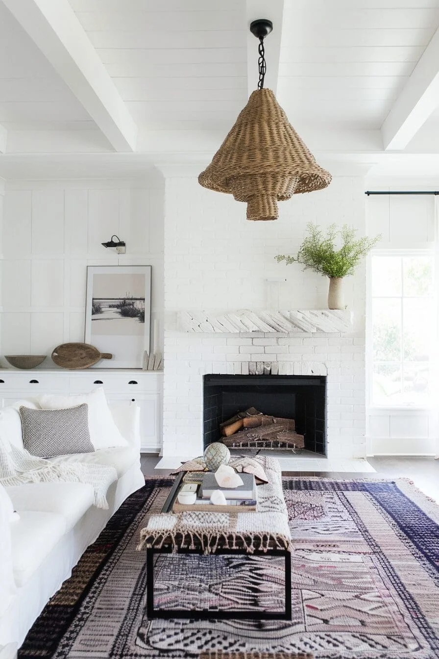 Fireplace with White Brick Surround