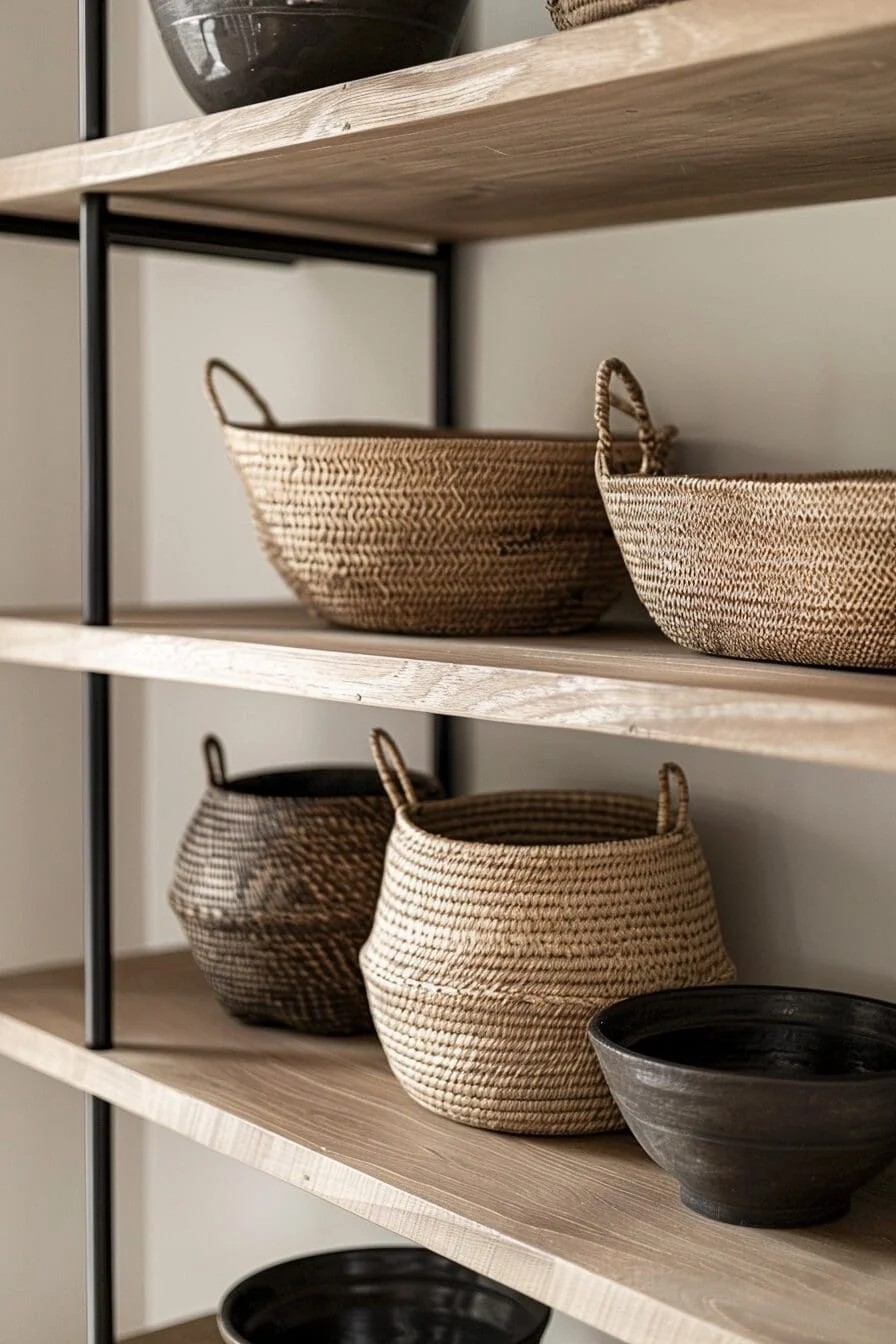 Woven Baskets on Modern Shelves