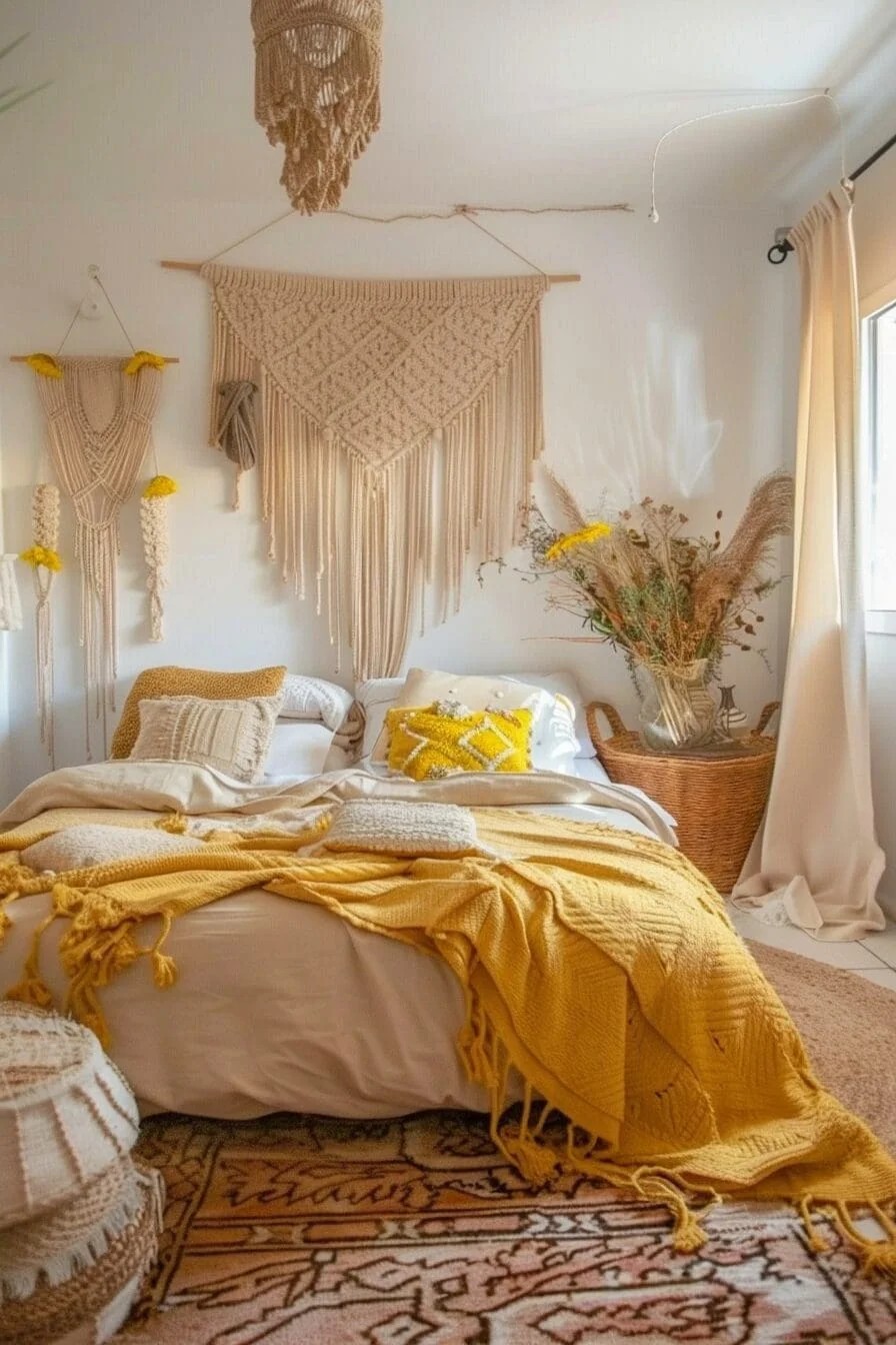 Bohemian Yellow with Macrame Wall Hanging