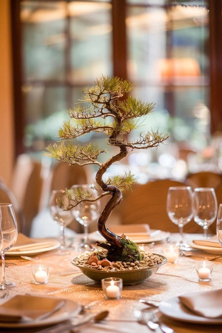 Centerpiece with A Single Bonsai Tree