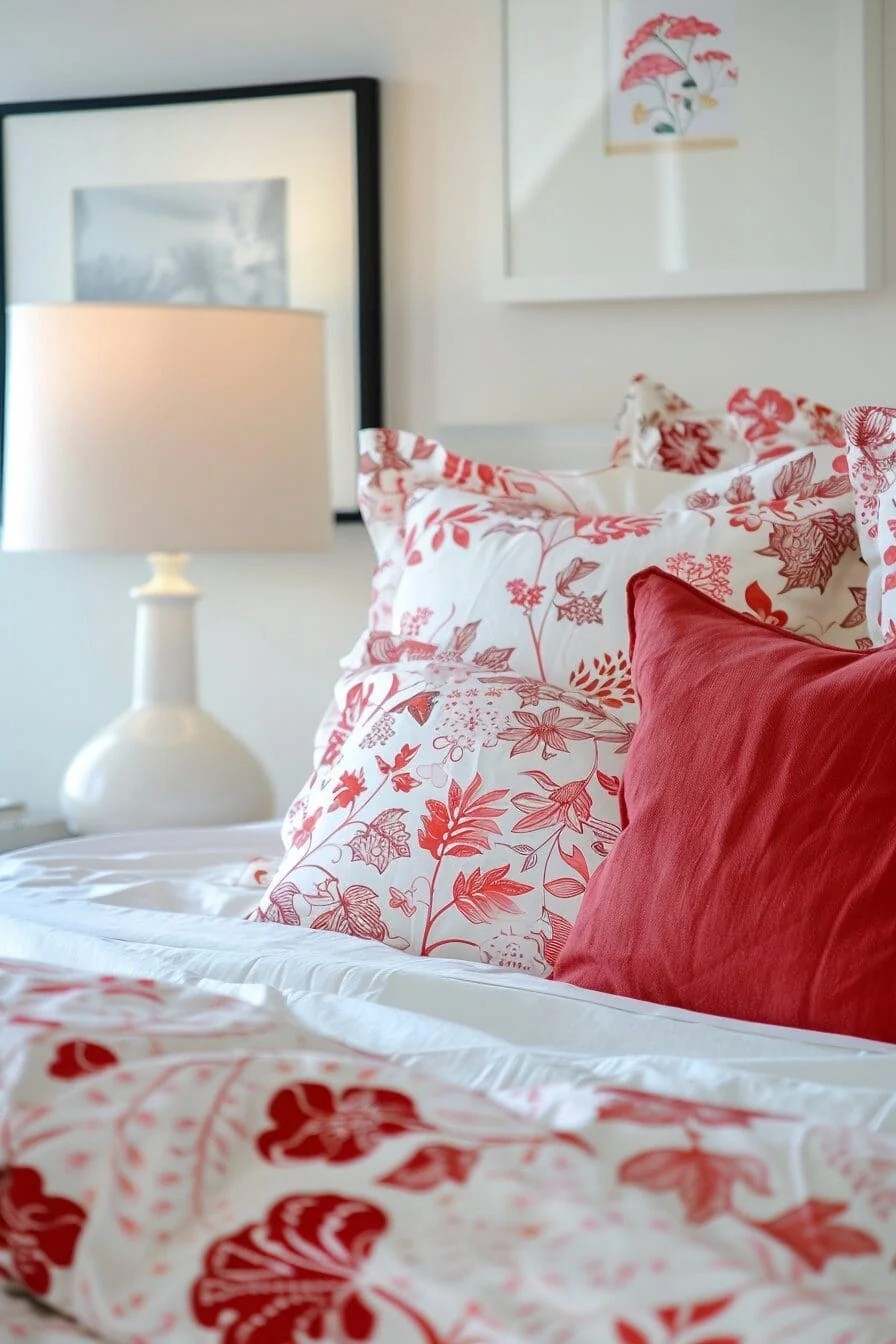 Blush Pink and Red Bedding