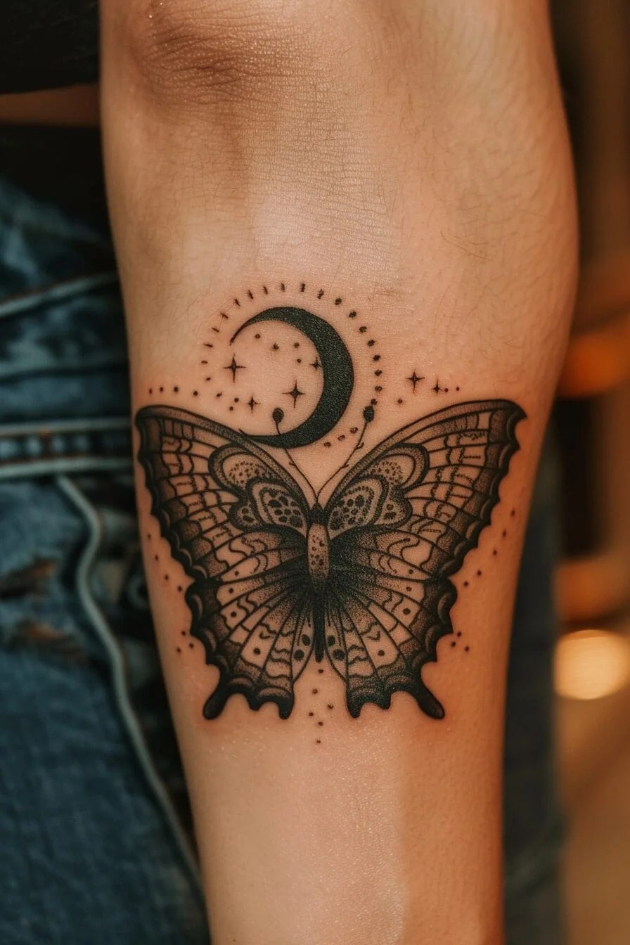 Butterfly with a Moon: Symbolizes intuition, dreams, and the connection to the subconscious