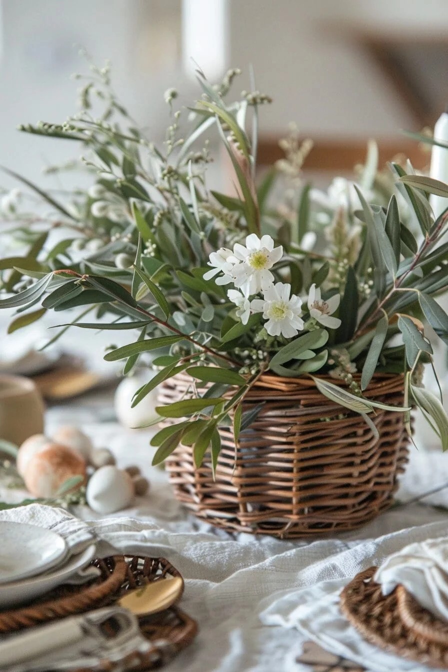 Centerpiece with A Woven Willow Basket