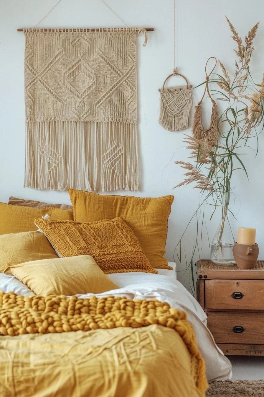 Bohemian Yellow with Macrame Wall Hanging