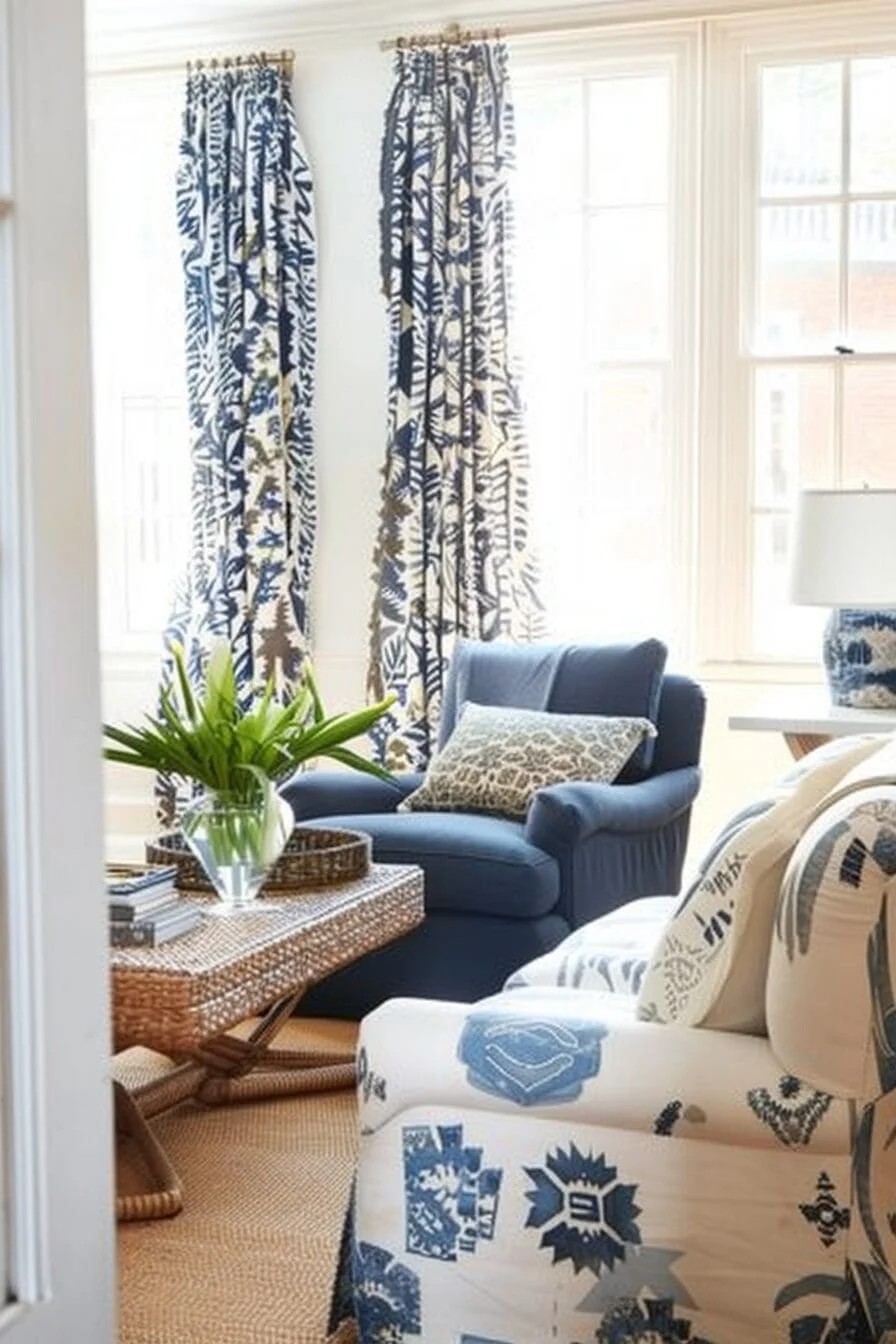 Indigo Patterned Curtains