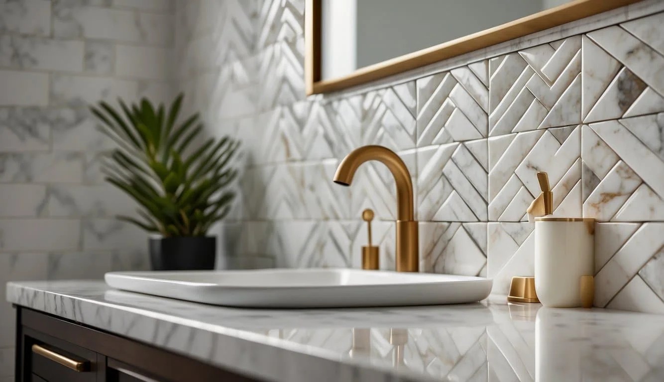 Marble Herringbone Tile Backsplash