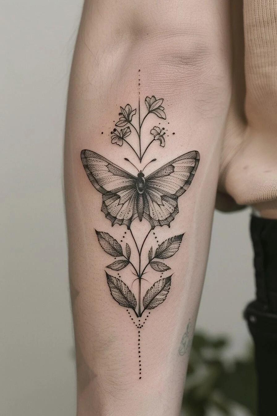 Butterfly with a Leaf: Symbolizes growth, transformation, and the connection to nature