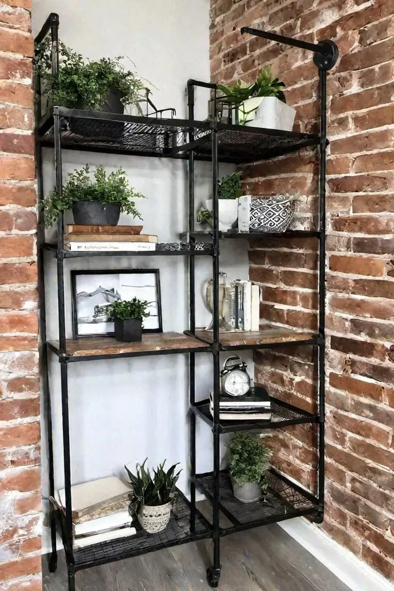 Industrial Small Hallway With Exposed Brick And Metal Shelving