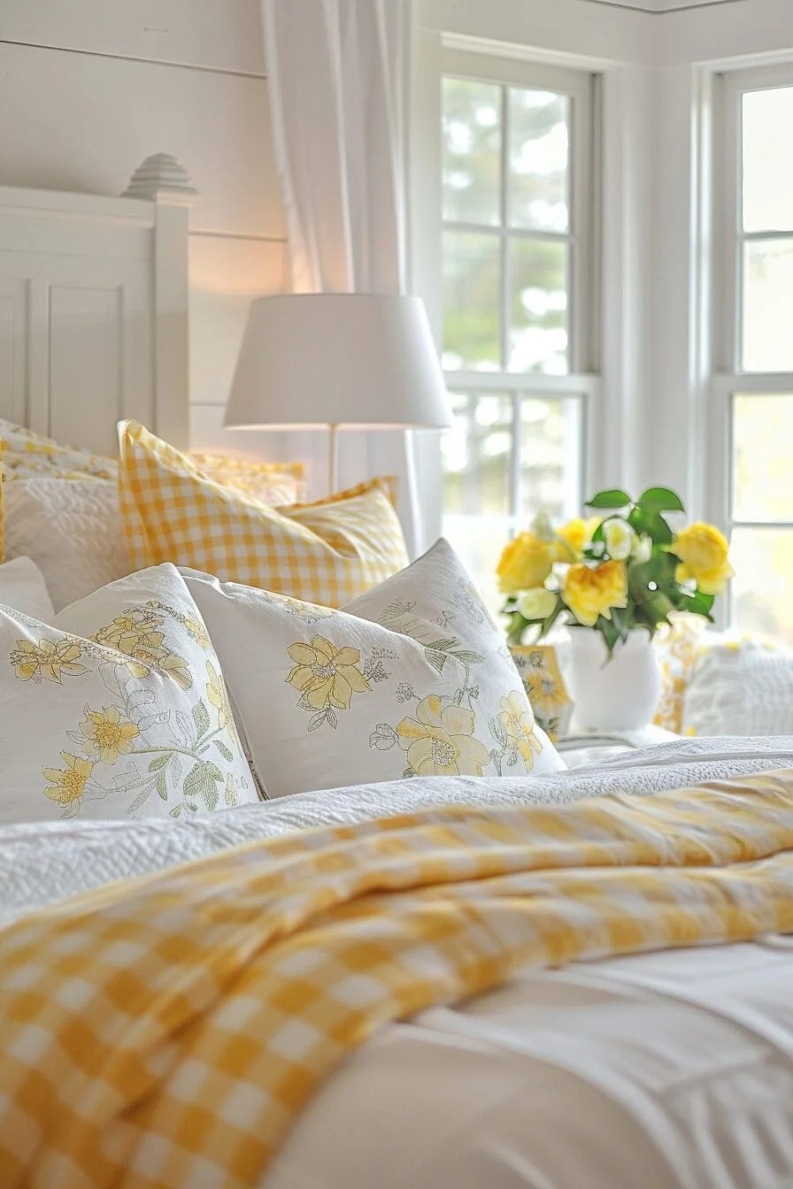 Yellow and White Gingham Bedding