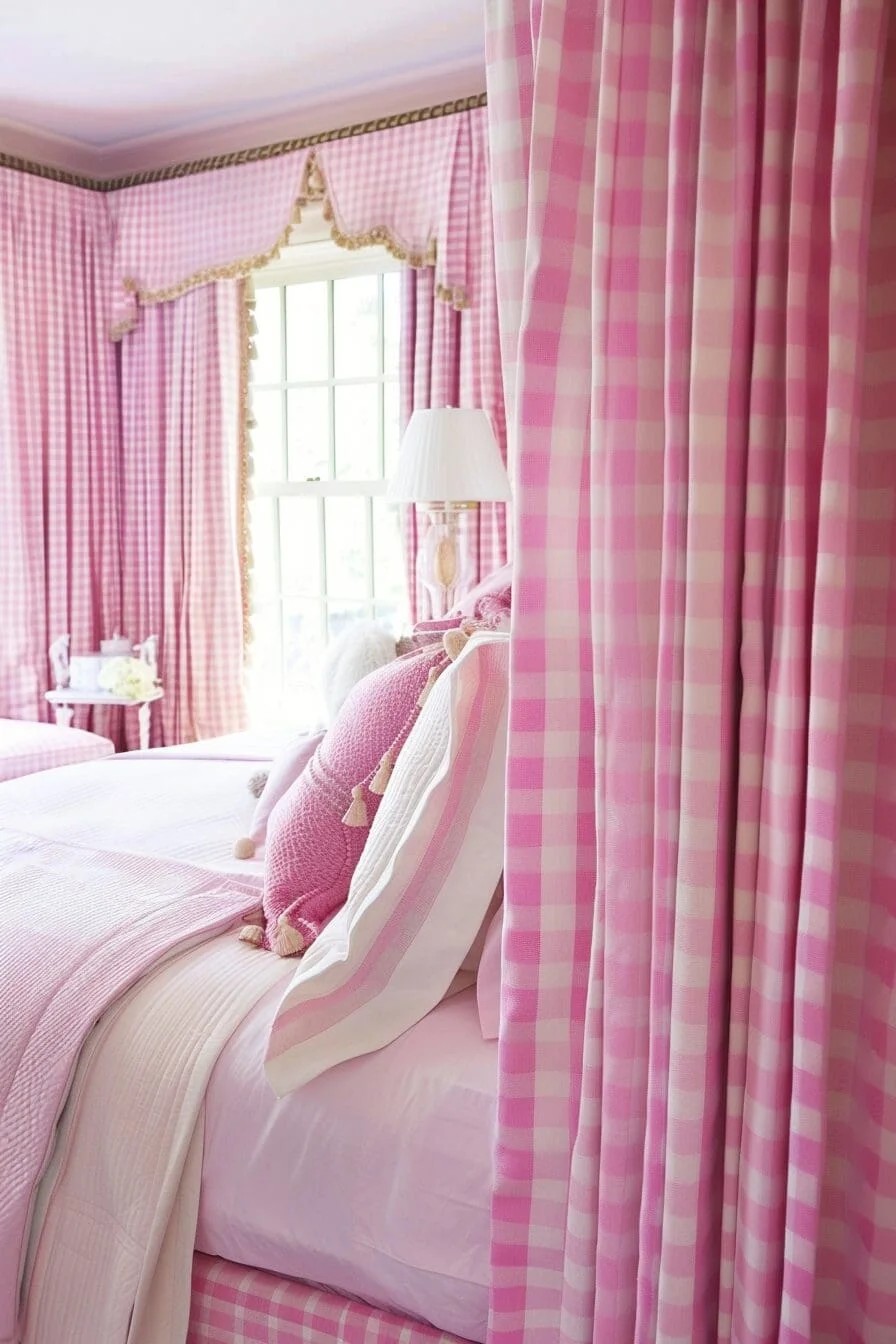 Pink and White Gingham Curtains