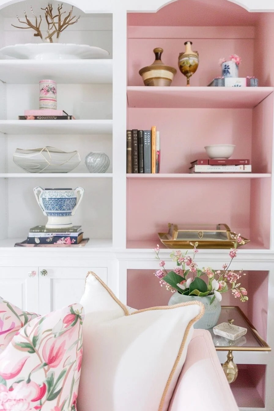 Pink Bookshelf Styling