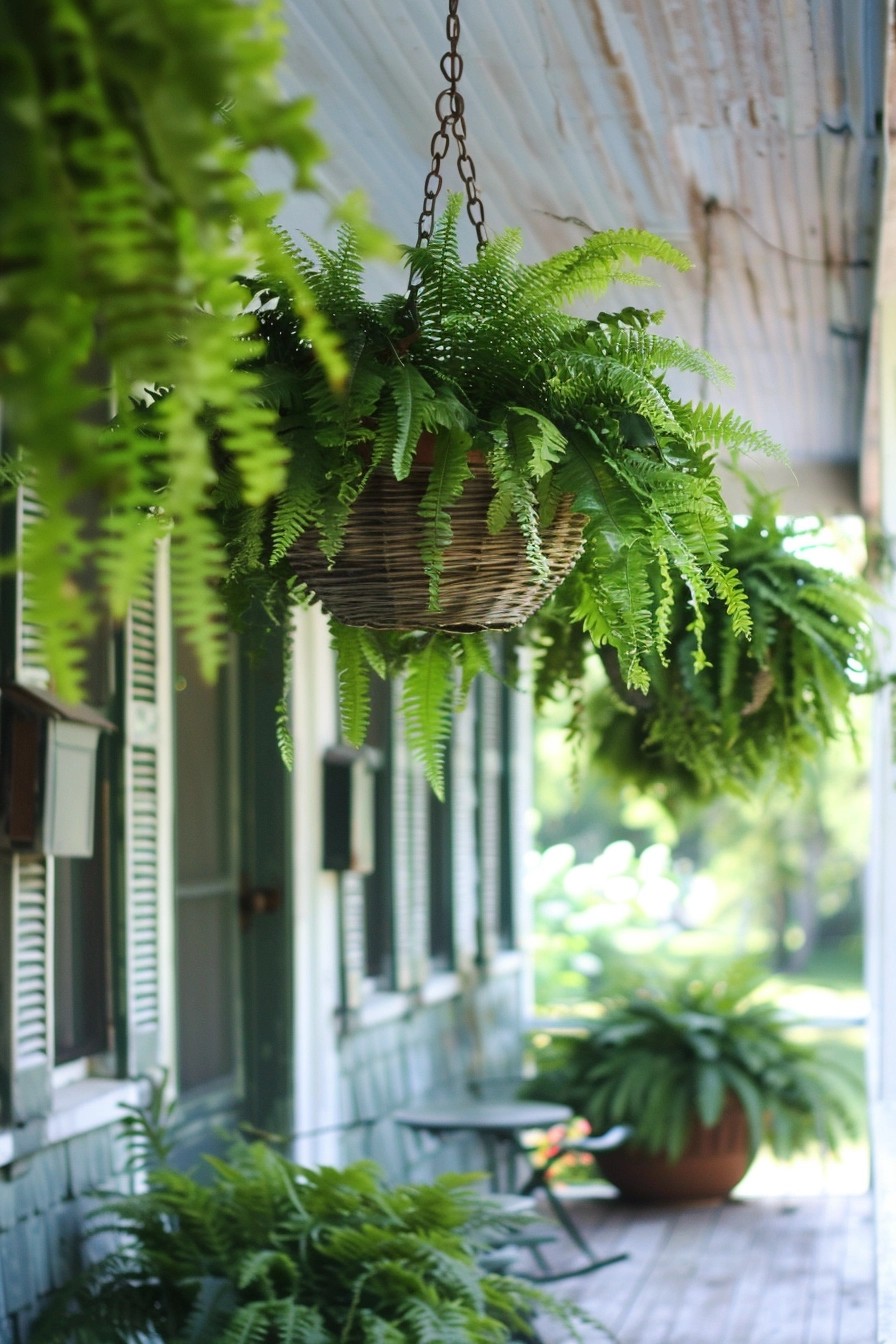 Lush Ferns in Hanging Baskets