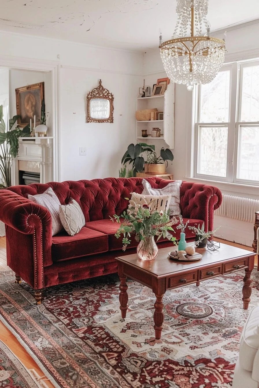 Burgundy Velvet Sofa