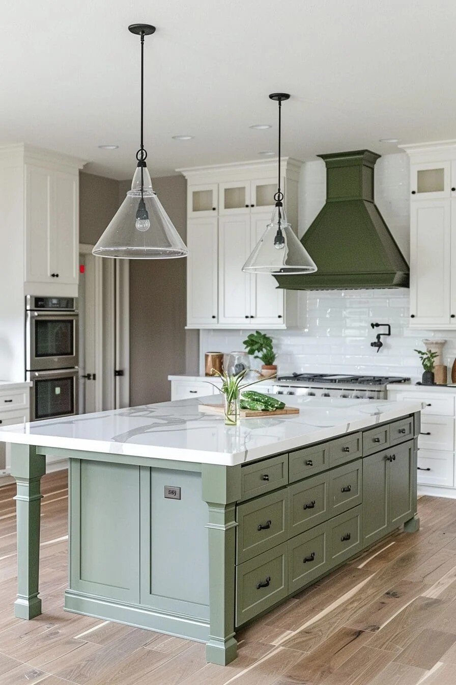 Olive Green Kitchen Island