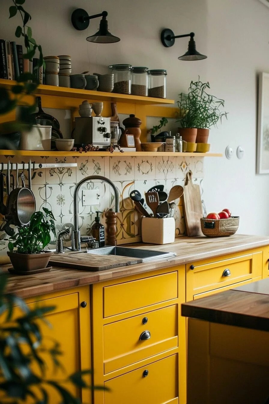 Warm Yellow Kitchen with Wooden Countertops