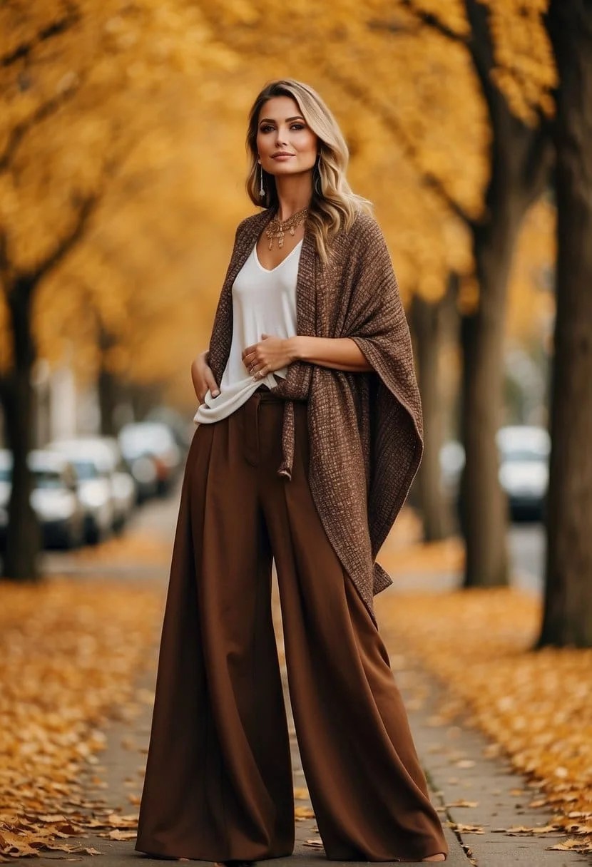 Shawl Wrap and Wide-Leg Pants