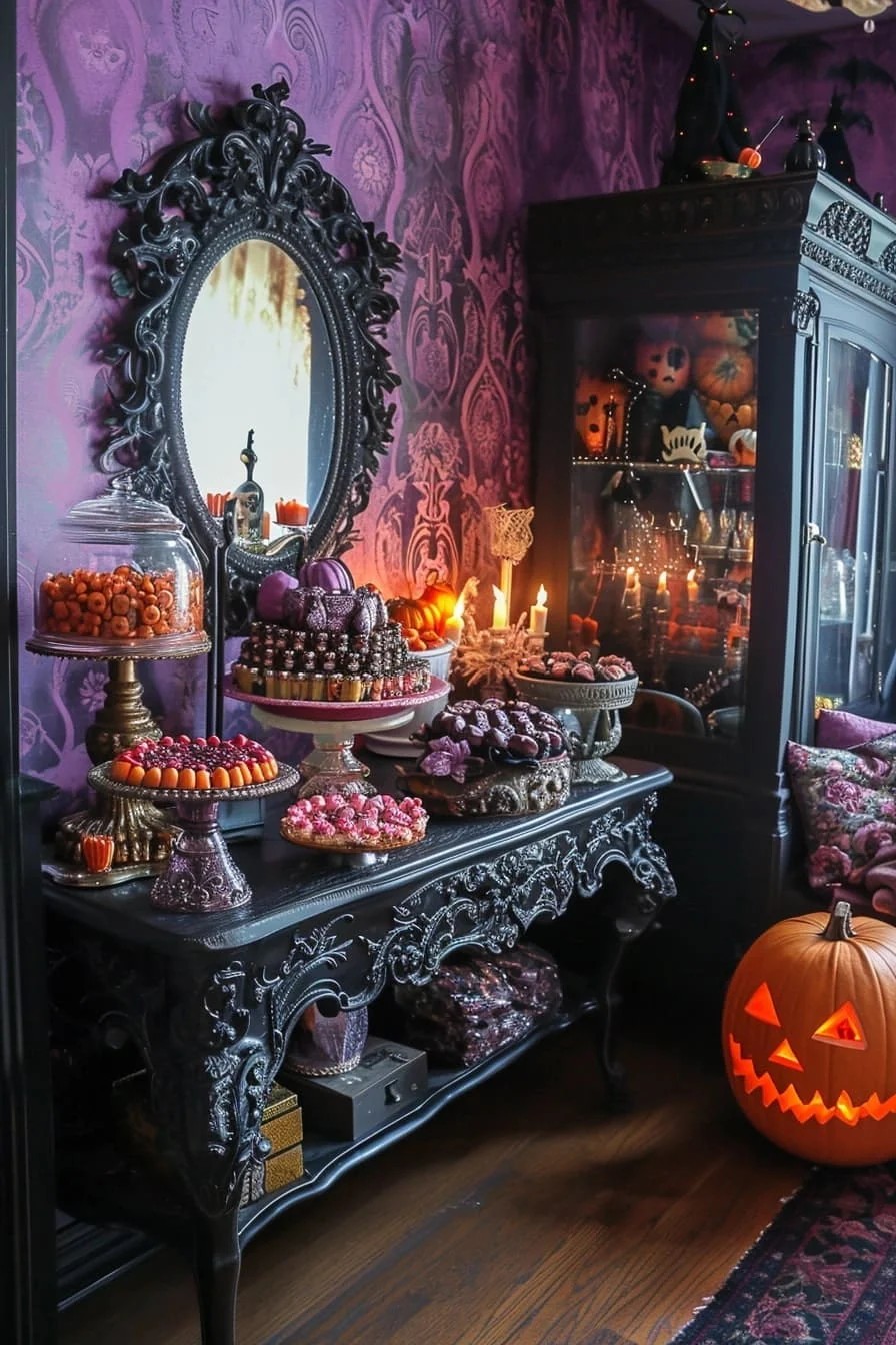 A Halloween Bedroom with a Halloween Candy Station