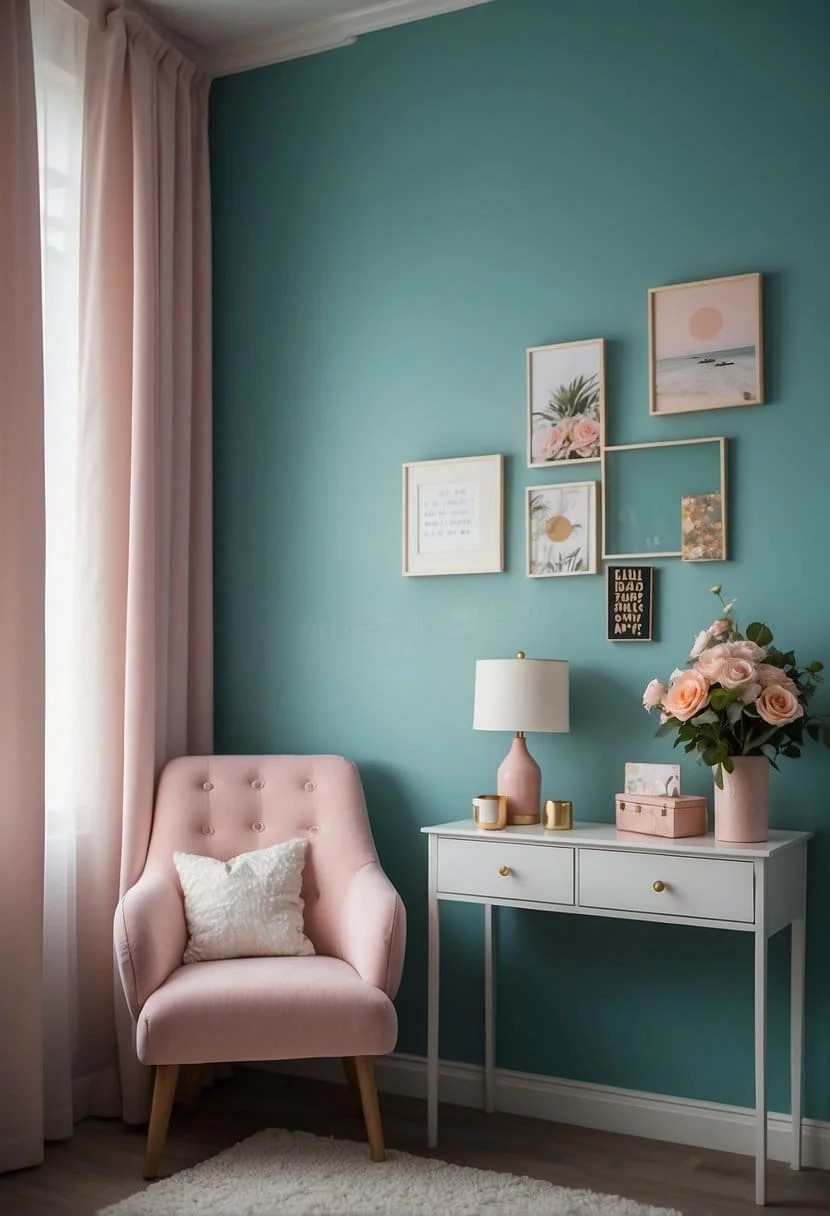 Teal Accent Wall in Girl’s Bedroom