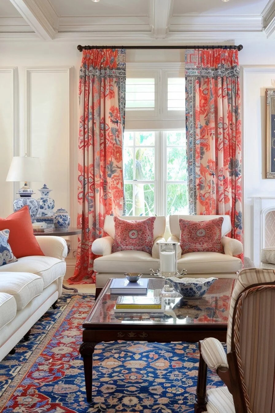 Red and Blue Patterned Curtains