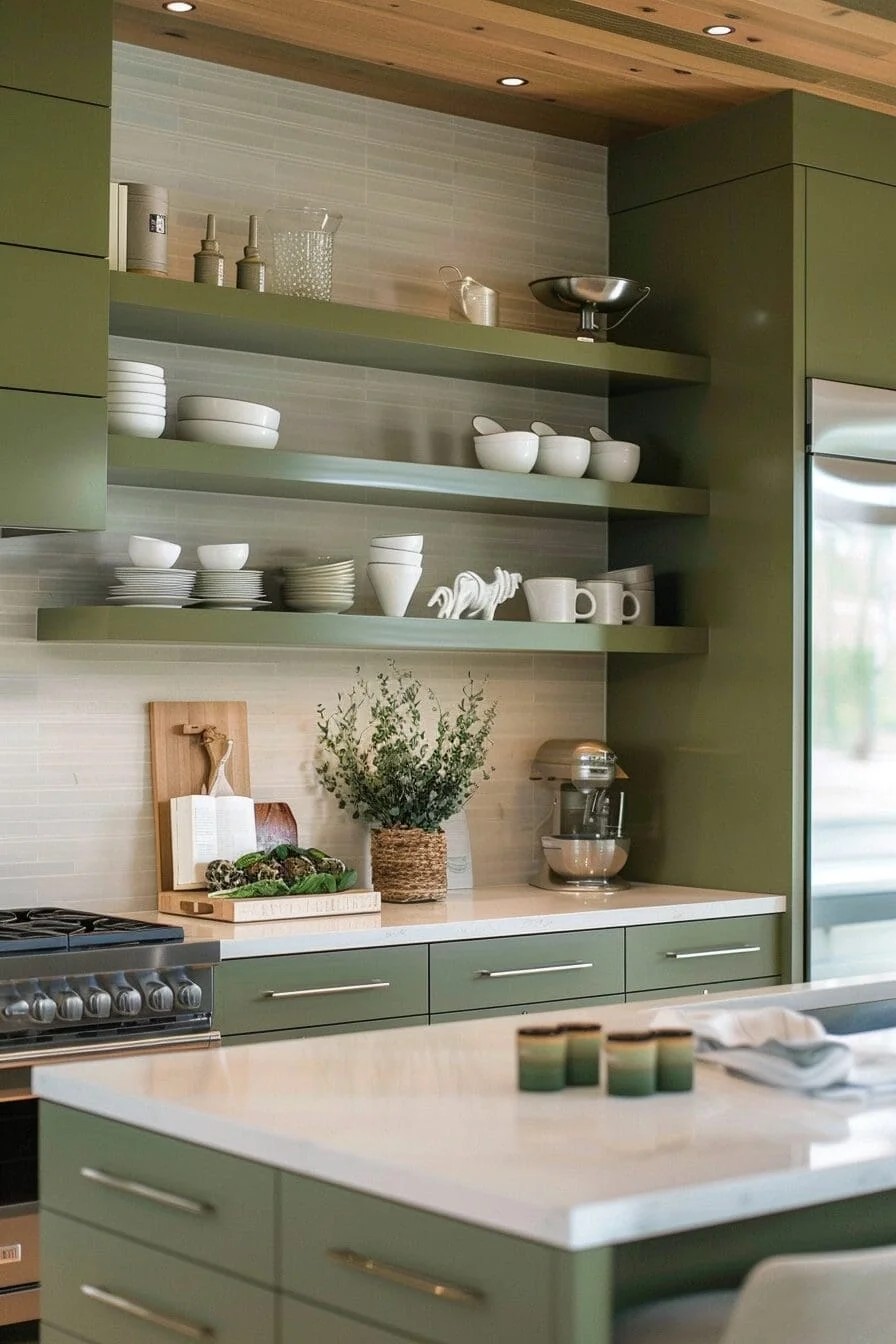 Moss Green Open Shelving