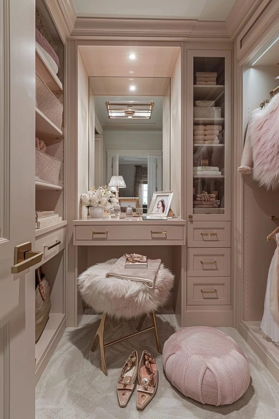 Compact Feminine Home Office In A Closet