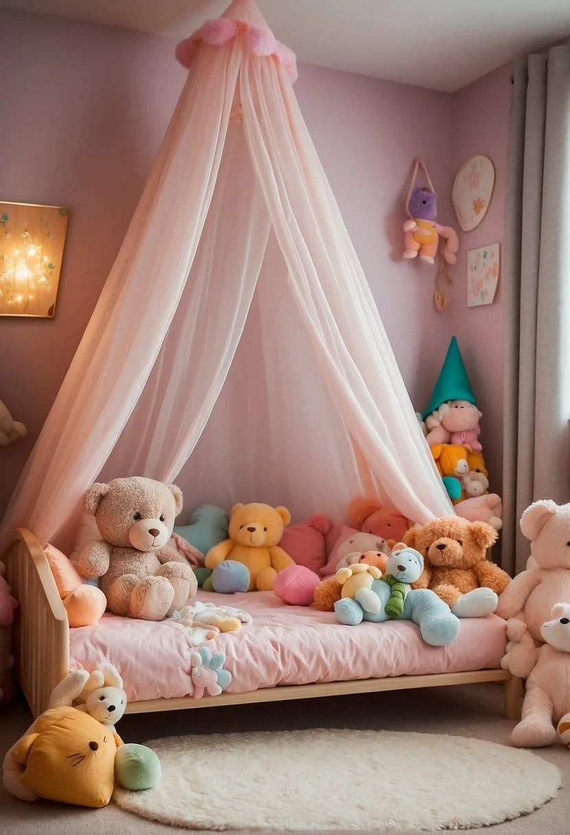 Toddler Girl Bedroom With Rainbow Canopy