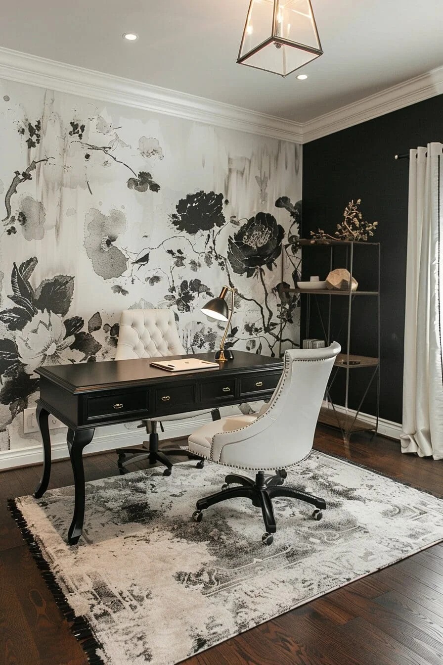 Wallpapered Home Office Setup