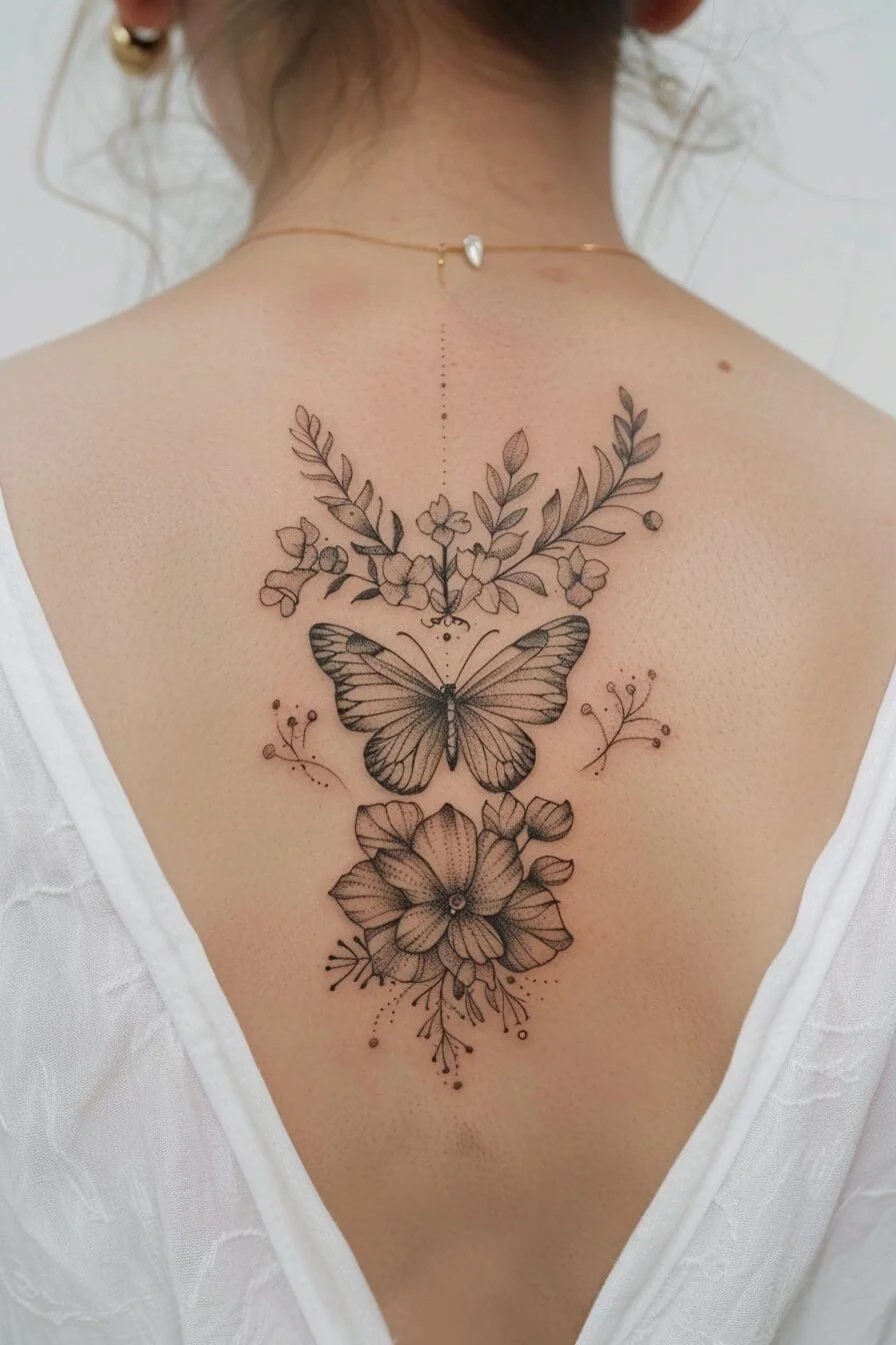 Floral Butterfly: Combines the meanings of flowers and butterflies, signifying love, life, and beauty