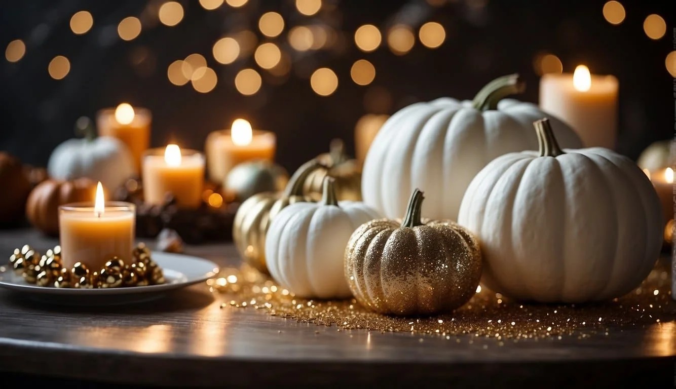 Glitter-Dusted White Pumpkin Arrangements