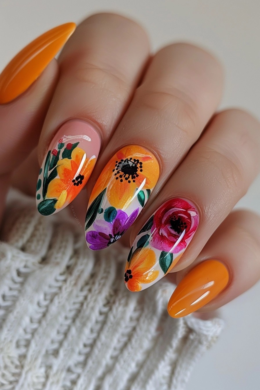 Bold Floral with Statement Nail